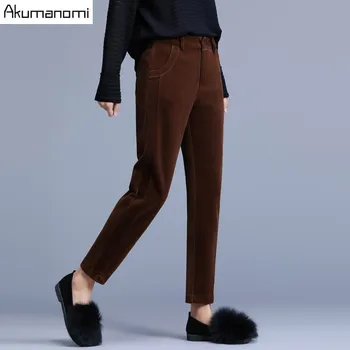 

Winter Autumn Woolen Side Gray Brown Pencil Ankle-Length Pants Trousers Women Trousers Panty Plus Size 4xl 3xl 2xl Xl L M