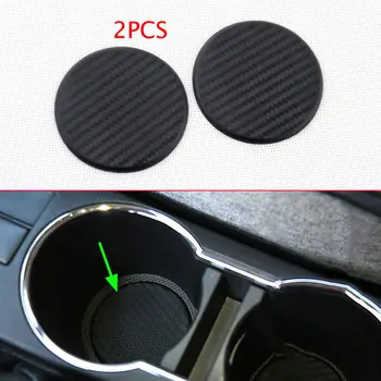 

2Pcs Black Car Vehicle Water Cup Slot Non-Slip Carbon Fiber Look Mat Accessories
