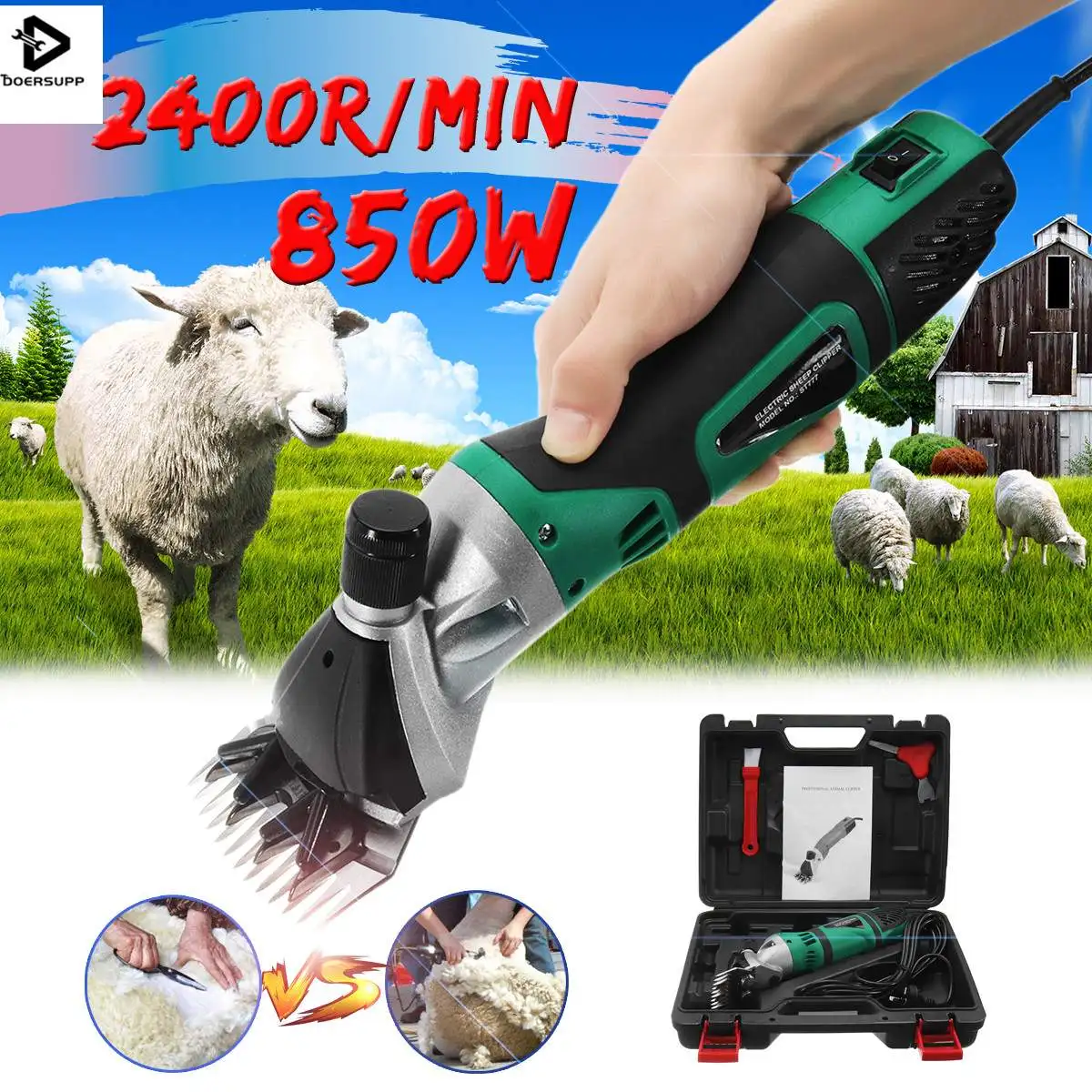 

Doersupp EU 6Speeds 220V 850W Electric Sheep Shearing Clipper Scissors Shears Cutter Goat Clipper Machines 2400r/min