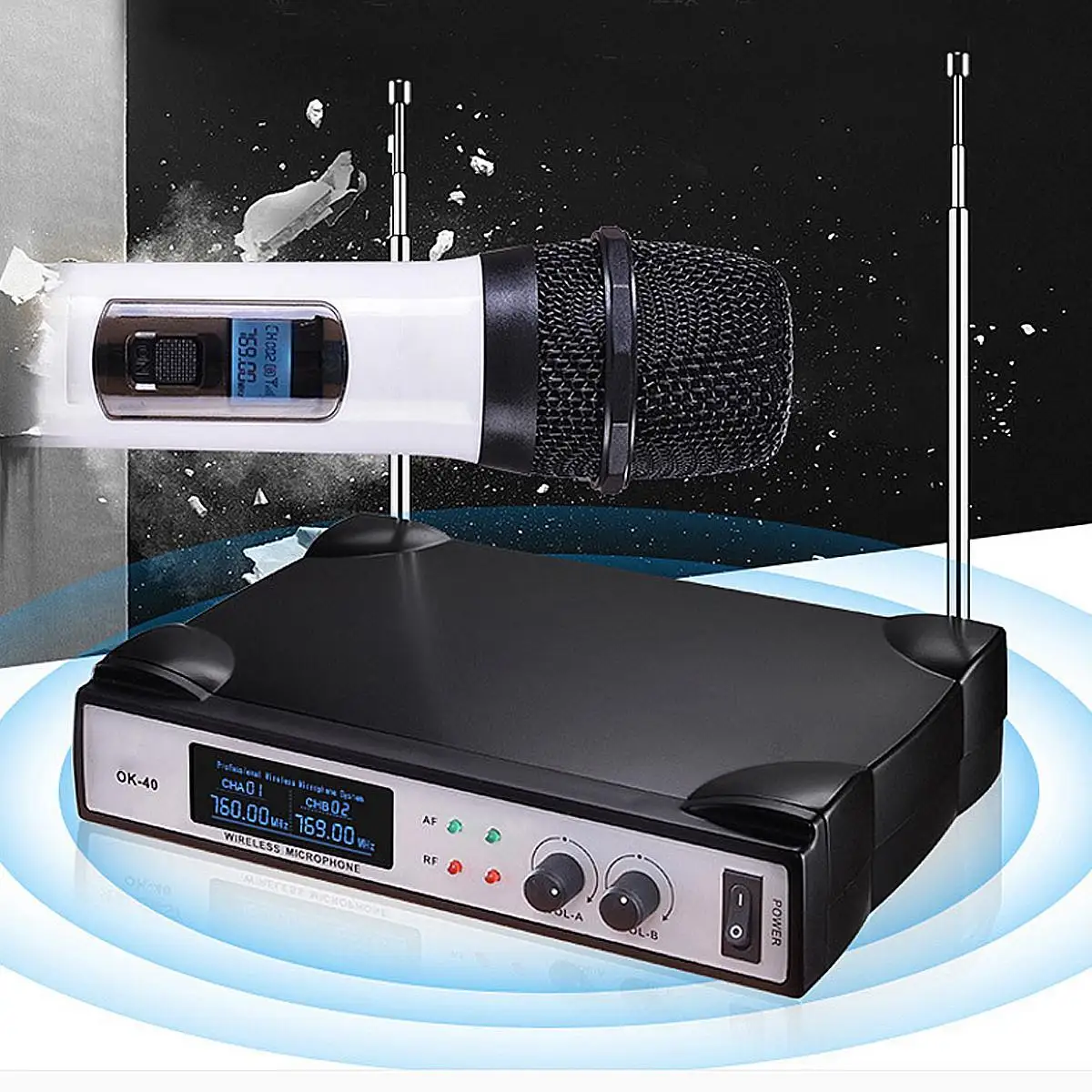 1 Pcs المزدوج يده 2 قناة VHF ميكروفون لاسلكي نظام كاريوكي KTV حزب العروض خطاب المؤتمر