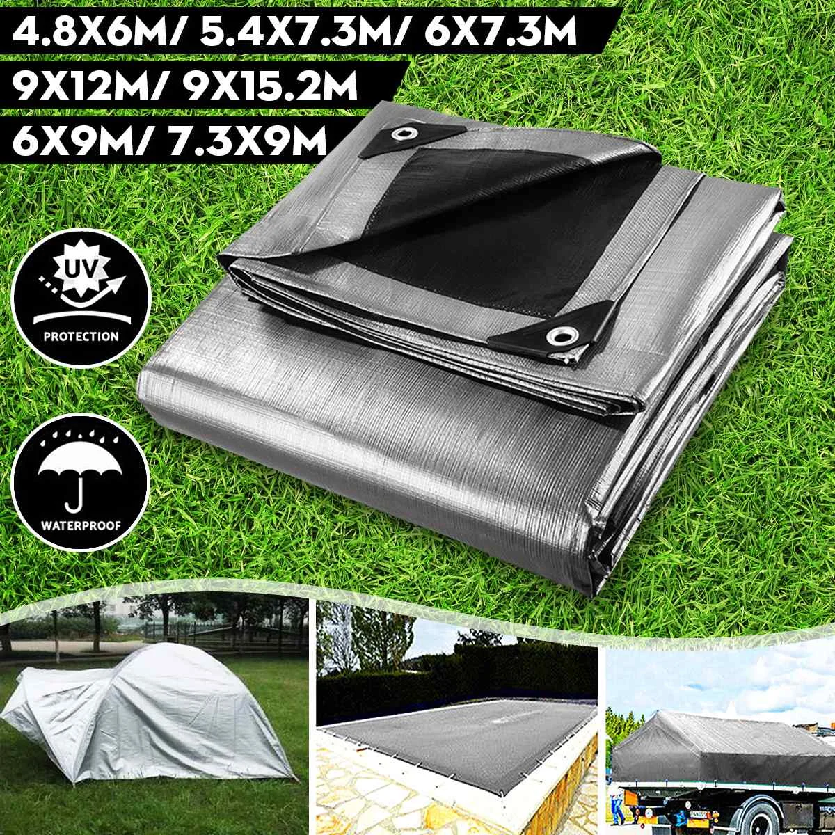 

4.8x6/5.4x7.3/6x7.3/6x9/7.3x9/9x12/9x15.2m Outdoor Snow protection Camping Tarpaulin Field Camp Tent/Car Cover Canopy boat cover