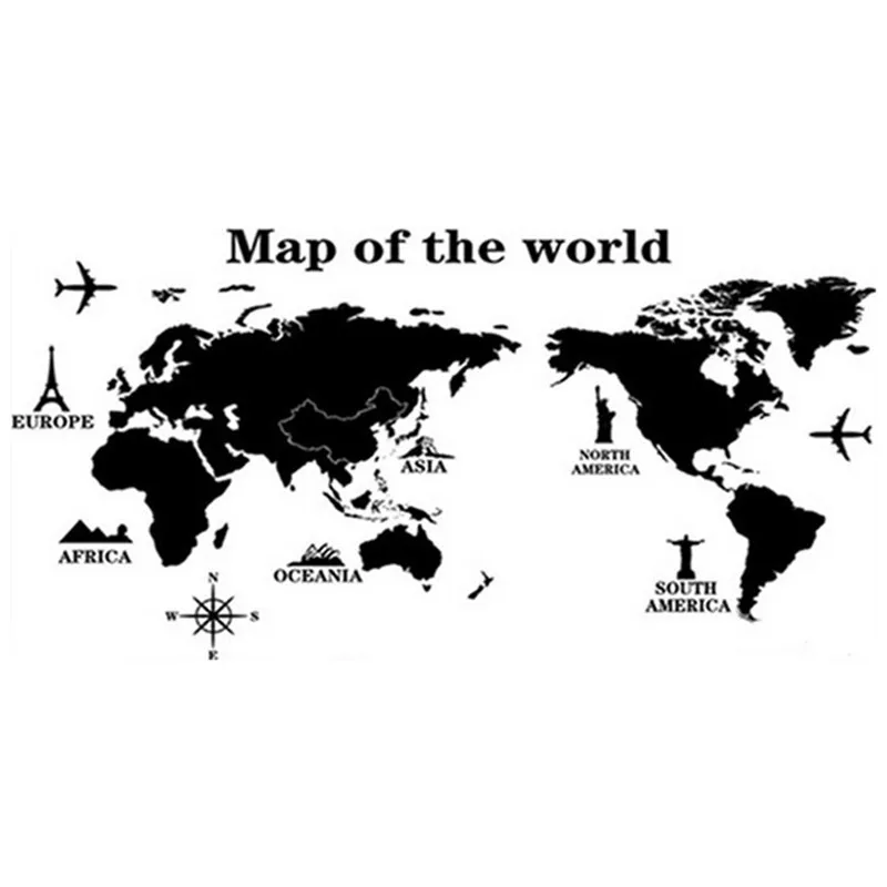 

Trip Around World black 3d Map wall stickers vintage home office club decoration removable waterproof vinyl wallpaper 60*90cm