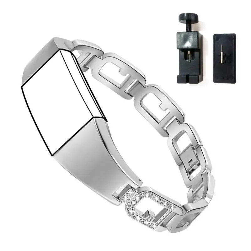 

Smart Watch Aluminum Strap For Ladies Fitbit Charge2 Size Adjustment Ring Durable Metal Fashion High-grade Diamond Strap