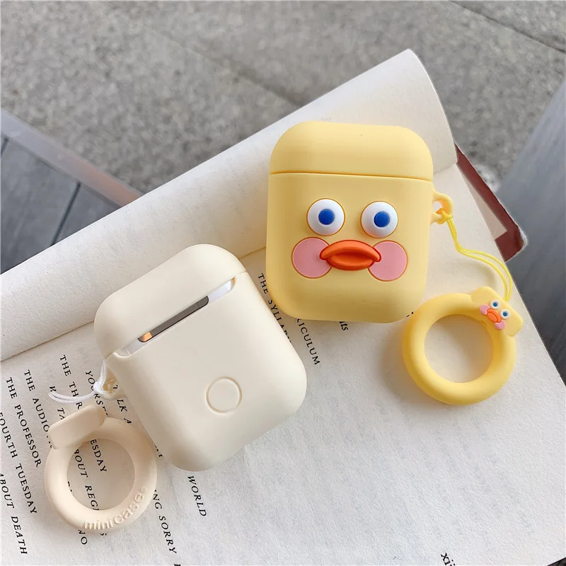 Silicone Case for Airpods Cute Accessories Bluetooth Earphone Protective arrying Bag Anti-lost with finger Ring Strap Cartoon
