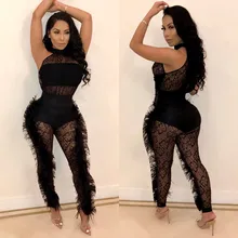 2019 Fashion Lace Fur Jumpsuit Sexy See Through Feather Trim Lace Jumpsuit Skinny Long Sleeve White Lace Overalls 2019 Fashion Lace Fur Jumpsuit Sexy See Through Feather Trim Lace Jumpsuit Skinny Long Sleeve White Lace Overalls