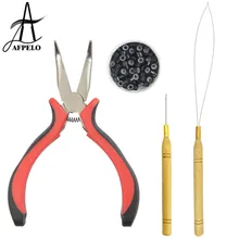 Wholesale 1set 200pcs Hair Extension Micro Rings 5.0*3.0*3.0+1pc Bend Tip Hair Plier+1pc Crochet Hook Needle+1pc Pulling Needle