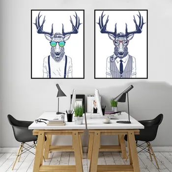 

Minimalist Funny Gentleman Deer Animal Picture Poster Canvas Print Painting Wall Art Living Room Home Decoration