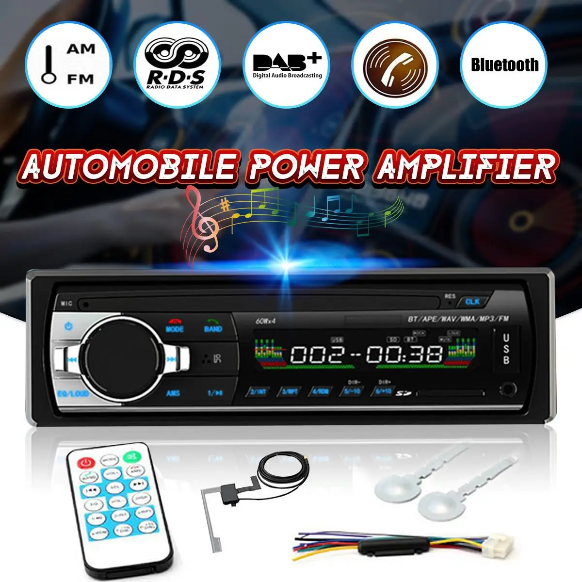 

bluetooth 4 Channel Car Audio Power Amplifier Vehicle Mounted DAB+Auto Receiver Radio Stereo Autoradio Support AM FM RDS