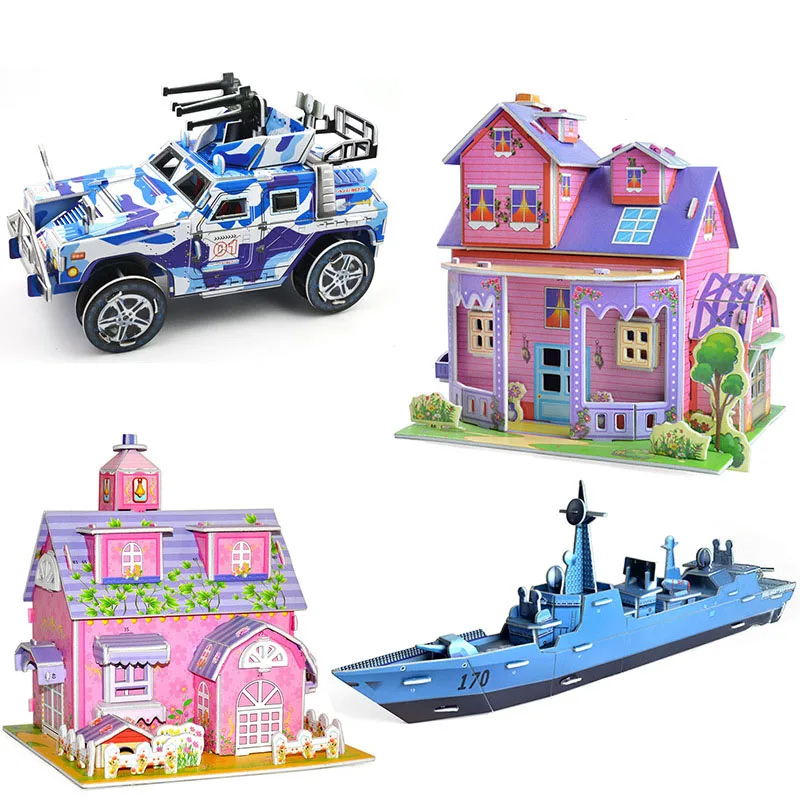 

Assembly 3D DIY Puzzle Jigsaw Model Castle House Aircraft Cartoon Doll Paper Froth For Kids Creative Gift Model Building Kits