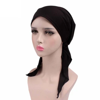 

Black Elastic Baotou Hat Women Bandanas Turban Head Wrap Hat Solid Color Elastic Skullies Cap Hair Accessories