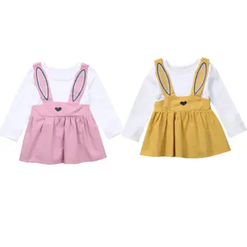 

New Arrival Spring Autumn Child Dresses Cute Kids Baby Girls Bunny Rabbit Ear Cotton Dress Long Sleeve Overall Tutu Dress Hot