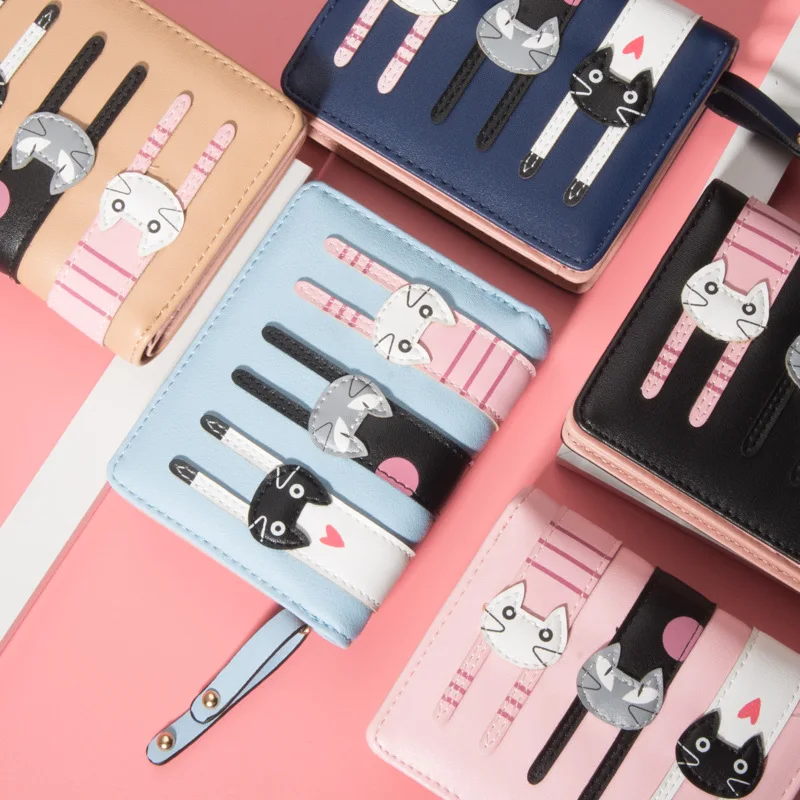 

Ladies Short Wallet Japanese And Korean Cute Cartoon Three Cat Clutch Bag Zipper Change Parcel Multi-Layer Card Wallet