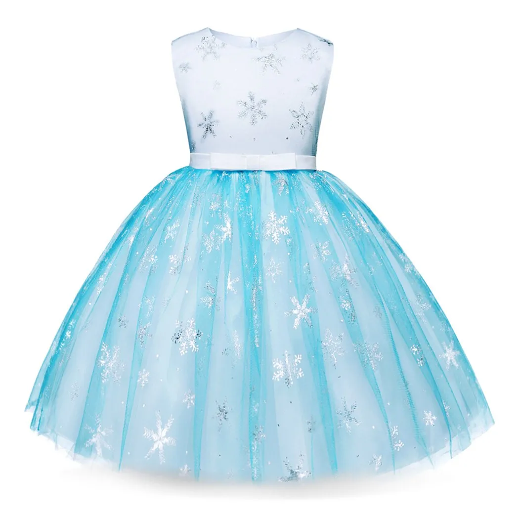 AmzBarley/платье принцессы Эльзы и Анны для девочек; кружевное платье без рукавов со снежинками и блестками для костюмированной вечеринки; платье для дня рождения; карнавальный костюм; платья