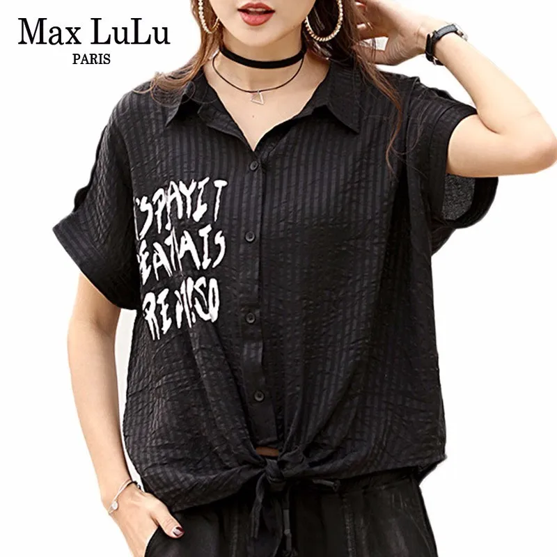 

Max LuLu Summer Luxury Korean Clothes Ladies Punk Streetwear Womens Black Printed Shirts Vintage Female Cotton Tops And Blouses