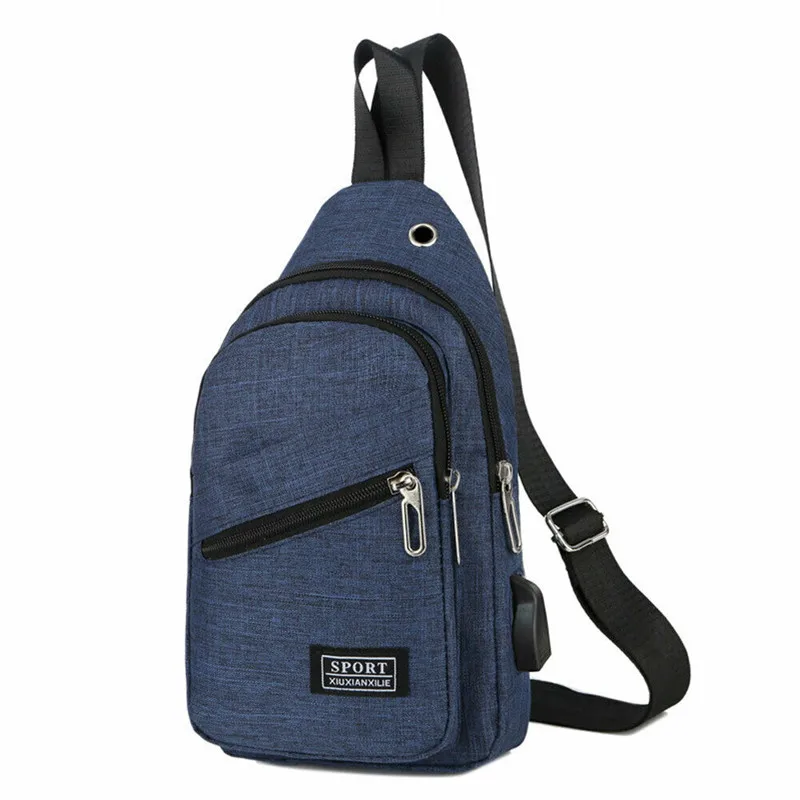 

New Fashion Men Chest Pack Messenger Shoulder Sling Sport Travel Crossbody Bag USB Charging Phone Bag High Quality