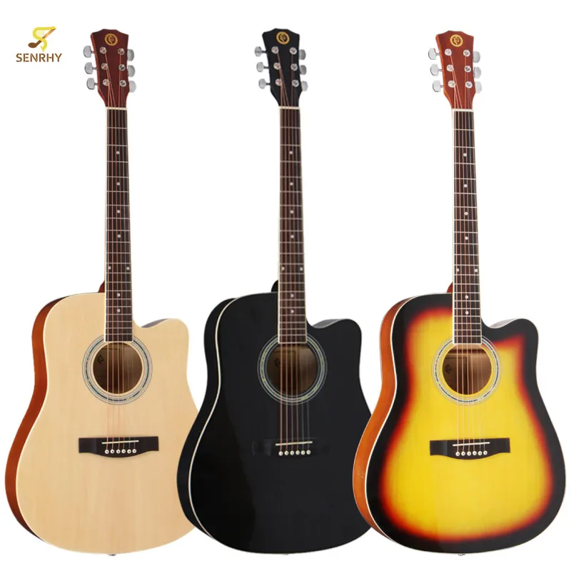 

SENRHY 41 Inch 6 Strings Wooden Acoustic Folk Classic Guitar Basswood Guitar with Gig Bag 3 Colors Full Closed Pegs For Beginner