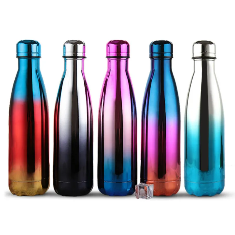 

500ml Stainless Steel Double Wall Plating Vacuum Flask Tumbler Insulated Water Bottle Gradual Change Cola Beer Coffee Thermos