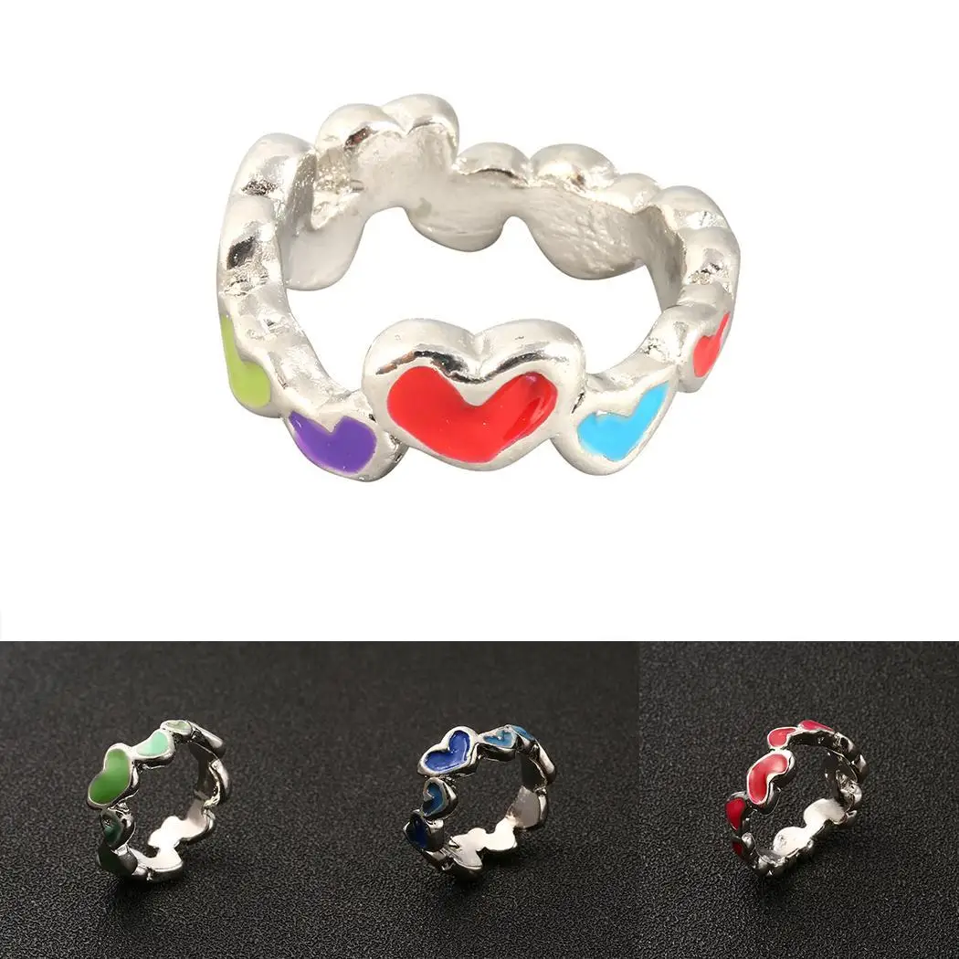 Женские пластиковые кольца Gem Hearts цвет красный сплав зеленый разноцветный
