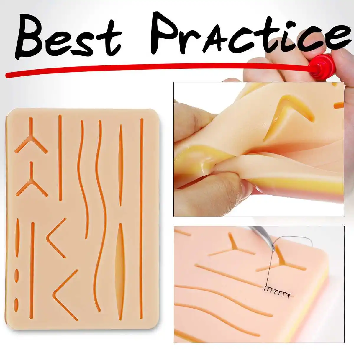 

Lifelike Soft Surgical Simulated Skin Suture Practice Student Surgery Silicone Pad Training 17x12x1.2cm 3 Layer of Practice Pad