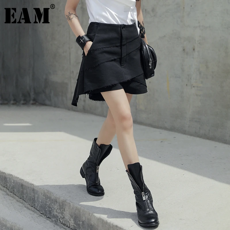 

[EAM] 2020 New Autumn Winter High Waist Black Layers Irregular Split Joint Loose Pants Women Trousers Fashion Tide JU438