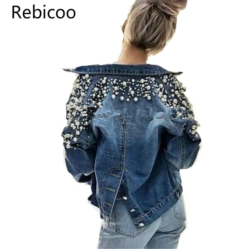 

Bead Short Long Sleeve Denim Jacket Women Autumn Spring Tops 2019 Spring Korean Leisure Joker Back Single Breasted Jacket