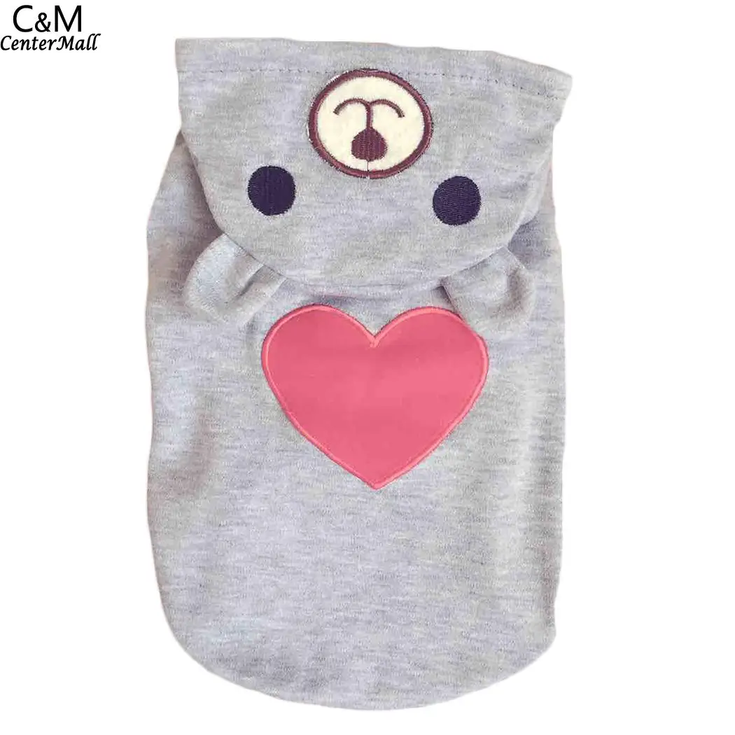 

Small Dog Cotton Clothes Coat Hoodies All Seasons Casual Pet Love Heart and Bear Dog Clothes