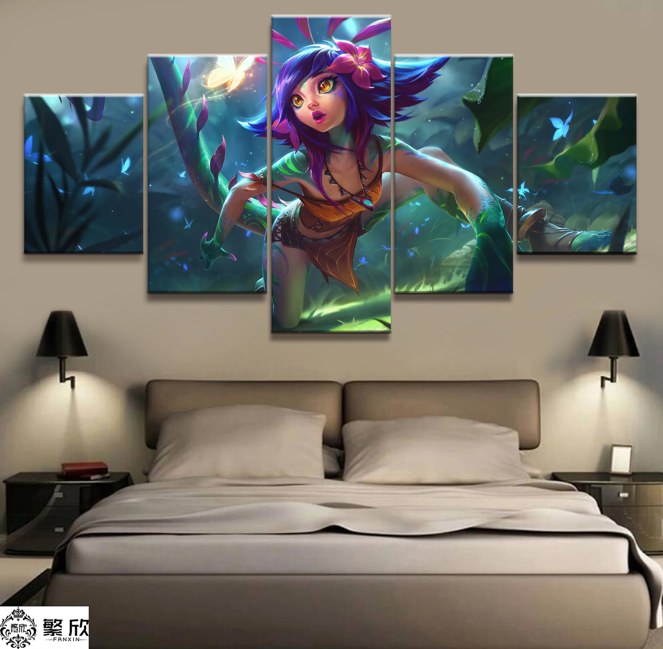 

Home Decor Modular Canvas Picture 5 Piece New Neeko League of Legends LOL Game Painting Poster Wall For Home Canvas Wholesale