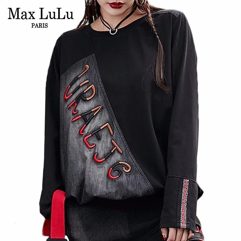 

Max LuLu Luxury Korean Fashion Female Spring Tops Tee Shirts Womens Embroidery Denim T-shirt Cotton Vintage Ladies Black Tshirt