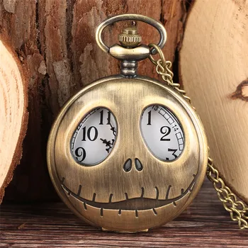 

The Nightmare Before Christmas Pocket Watch Quartz Necklace Watch for Men Women Grey/Bronze Pendant Clock Gifts for Children