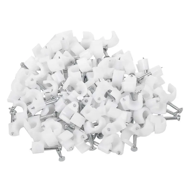

5mm Diameter Cable Wire Clips Fastener w Fixing Nails 100Pcs White
