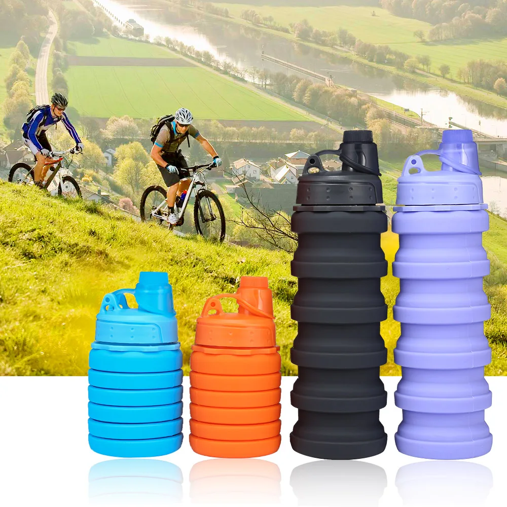 

500ml Silicone Leakproof Folding Water Bottle With Hook BPA Free For Outdoor Sport Camping Hiking Bicycle Drinking Bottle Kettle