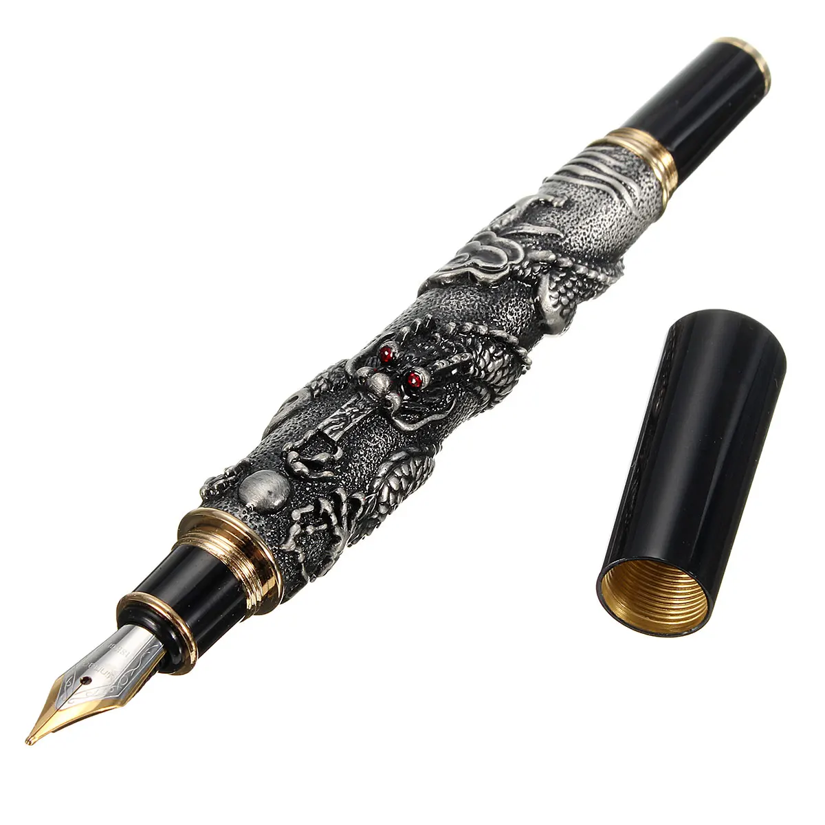 

Medium Nib Chinese Dragon Embossment Design Fountain Pen Business Office Gift Ink Pens School Writing Stationery with Gift Box