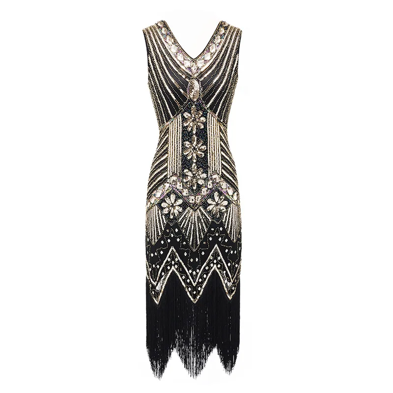 S-4XL размера плюс женская мода 1920s Хлопушка платье Винтаж Грейт Гэтсби Чарлстон блесток кисточкой 20s вечерние платья