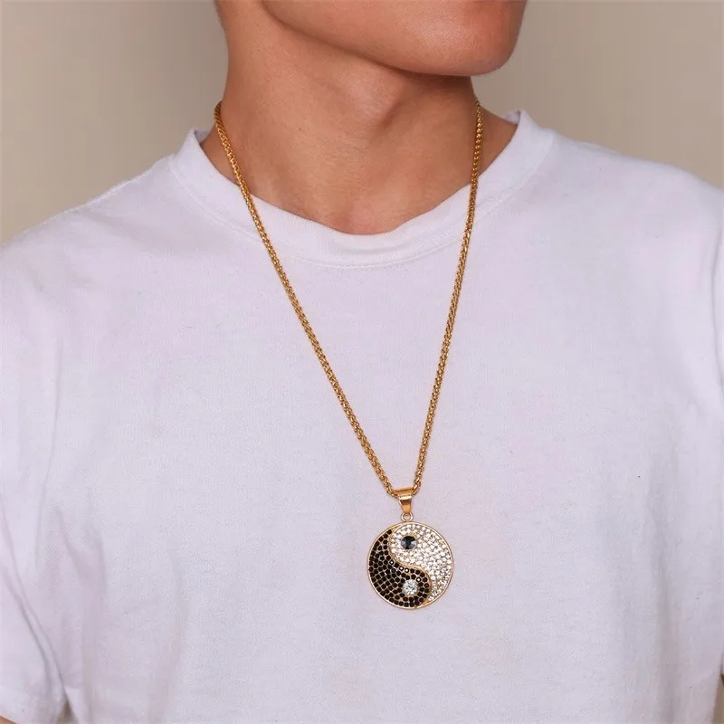 Прямая поставка Золотая подвеска из нержавеющей стали Ying Yang ожерелье с белым и
