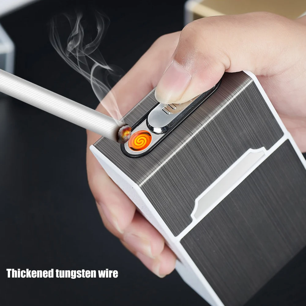 

2-in-1 Cigarette Case Box lighter multifunction cigarette case capacity USB electronic Flameless lighter Accessories Nice gift