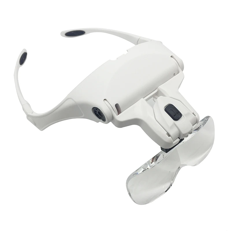 LED Illuminated Glasses Magnifiying Glass Eyeglasses Bracket Headband Interchangeable Magnifier with 2 LED Lighting 5 Lens
