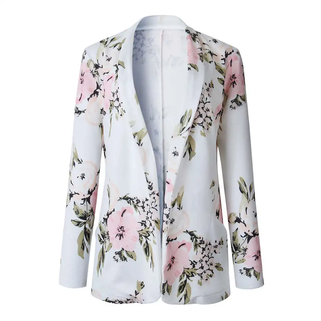 Women Elegant Long Sleeve Lapel Floral Print Slim Blazer Thin Jacket Coat Ladies Casual Solid Color OL Front Open Cardigan Out Women Elegant Long Sleeve Lapel Floral Print Slim Blazer Thin Jacket Coat Ladies Casual Solid Color OL Front Open Cardigan Out