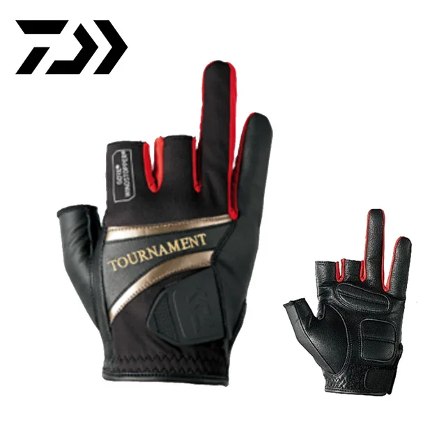 US $16.04 Daiwa 3 Fingerless Non-slip Leather Fishing Gloves 3 Cut Finger Breathable Fishing Hunting Riding C