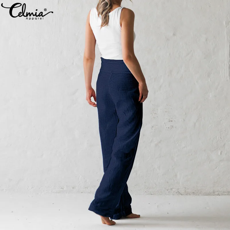 Женские винтажные широкие брюки размера плюс Celmia, лето, женские брюки с высокой талией, повседневные брюки с повязкой, Palazzo Femme 5XL