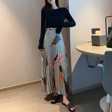 Лето, высокая талия, листья, винтажный принт, макси юбки для женщин, Регулируемая Талия, женские длинные гофрированные шифоновые юбки