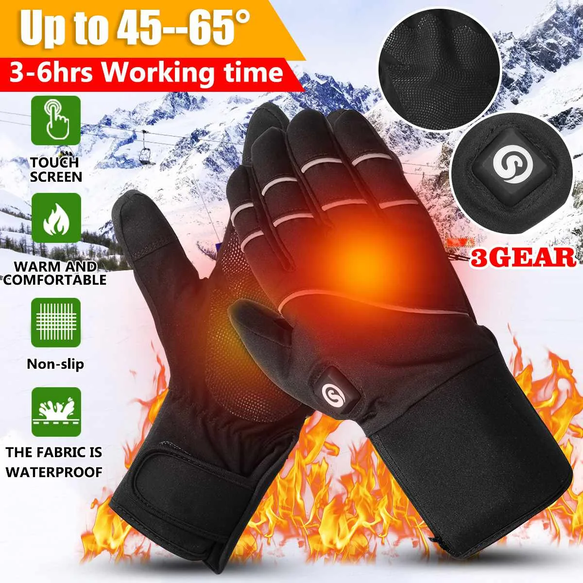 

7.4V 2200mAh Thermal Heated Gloves Rechargeable Electric Heating Waterproof Gloves for Outdoor Skiing Finger Protection