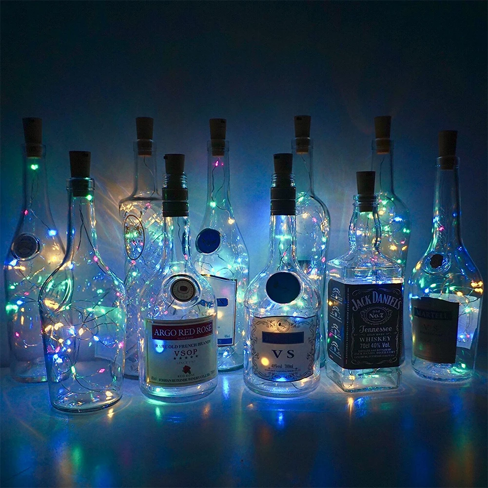 

2M 20 LEDS Wine Bottle Lights With Cork Built In Battery LED Cork Shape Silver Copper Wire Colorful Fairy Mini String Lights