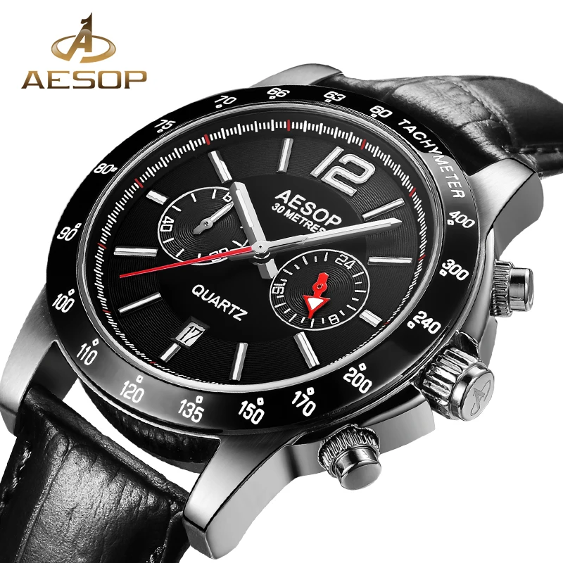 

Aesop Men Watch Men Sapphire Crystal Quartz Wrist Wristwatch Leather Male Clock Relogio Masculino Hodinky Auto Date 9983g