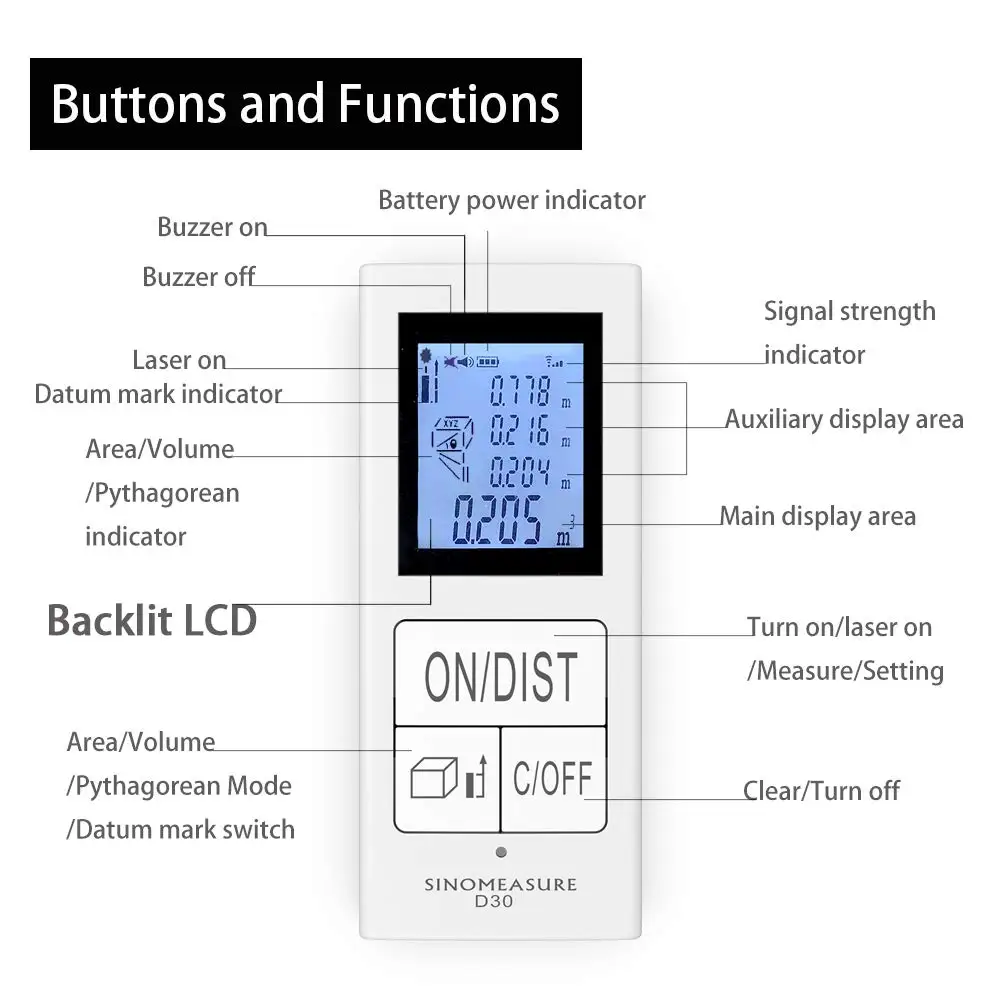 Мини-цифровой лазерный дальномер перезаряжаемый измеритель 98 футов/30 м китайское измерение для домашнего использования измерительный инструмент 0,03-30 м дальномер
