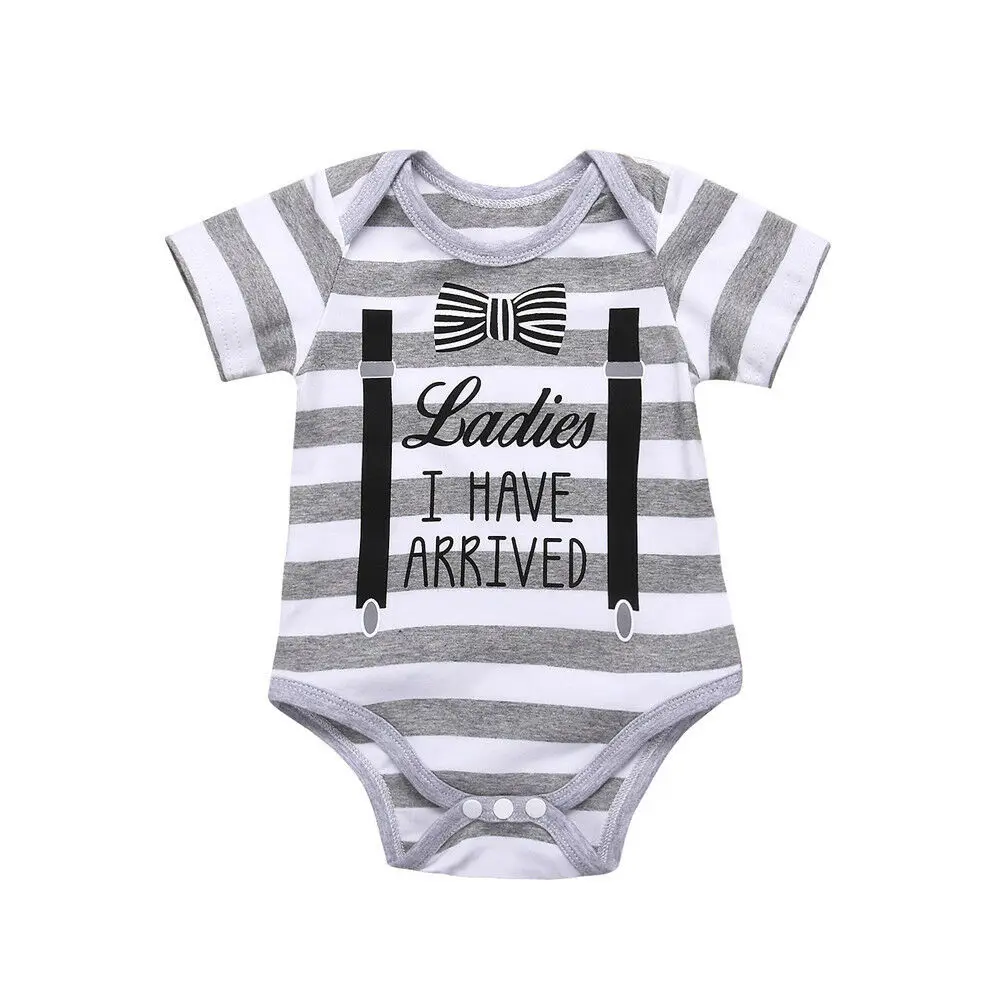 

0-18M Newborn Baby Boy Short Sleeve Striped Cotton Romper Jumpsuit Outfits Summer Clothes