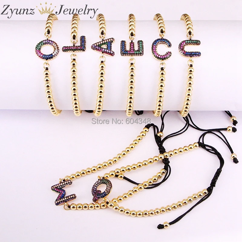 5 шт ZYZ337-9367 Мода Письмо плетеный браслет, CZ буквы алфавита плетеные браслеты, ювелирные изделия
