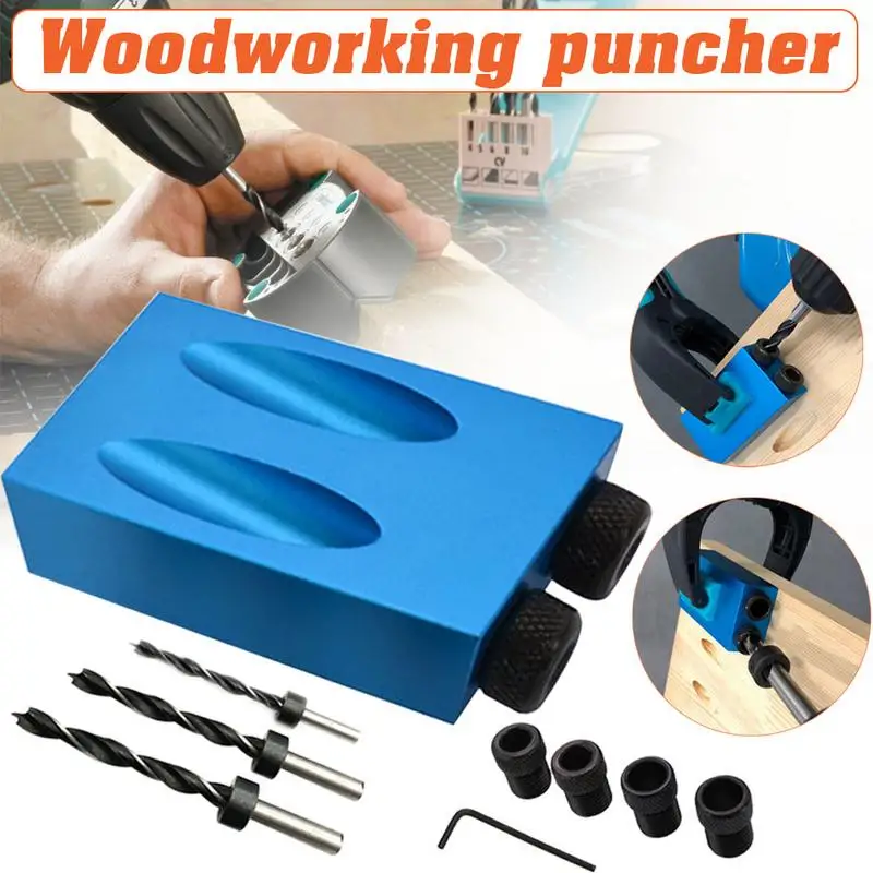 

14pcs/set Pocket Hole Jig Kit 6/8/10mm 15 Degree Angle inclined hole positioner Adapter Drill Guide Woodworking Adapter