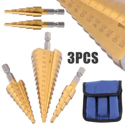 3 шт. высокое качество пилинг сверло Конус Сверло HSS сталь титановое покрытие Шаг сверло резак инструмент для дерева лист металла бурения