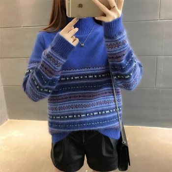 

Women autumn winter knitted pullovers Cashmere print plus Size Sweaters Ladies Fashion Knitwear Loose Sweaters Knitting RE0833