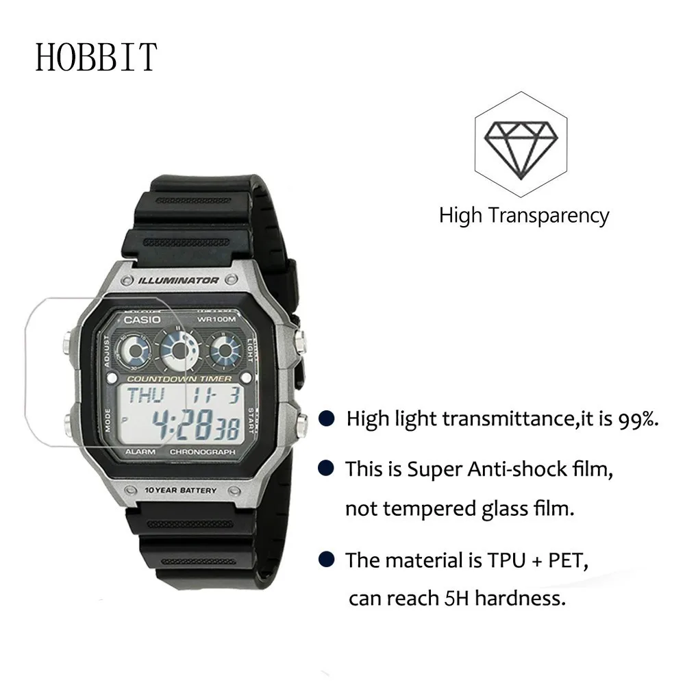 Взрывозащищенная нано пленка для экрана Casio 3 упаковки 5H AE1300WH мужских часов AE1200WHD